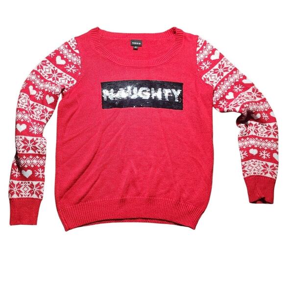 Torrid Christmas Naughty Nice Sequin Knit Sweater Plus Size 0X - Picture 1 of 7